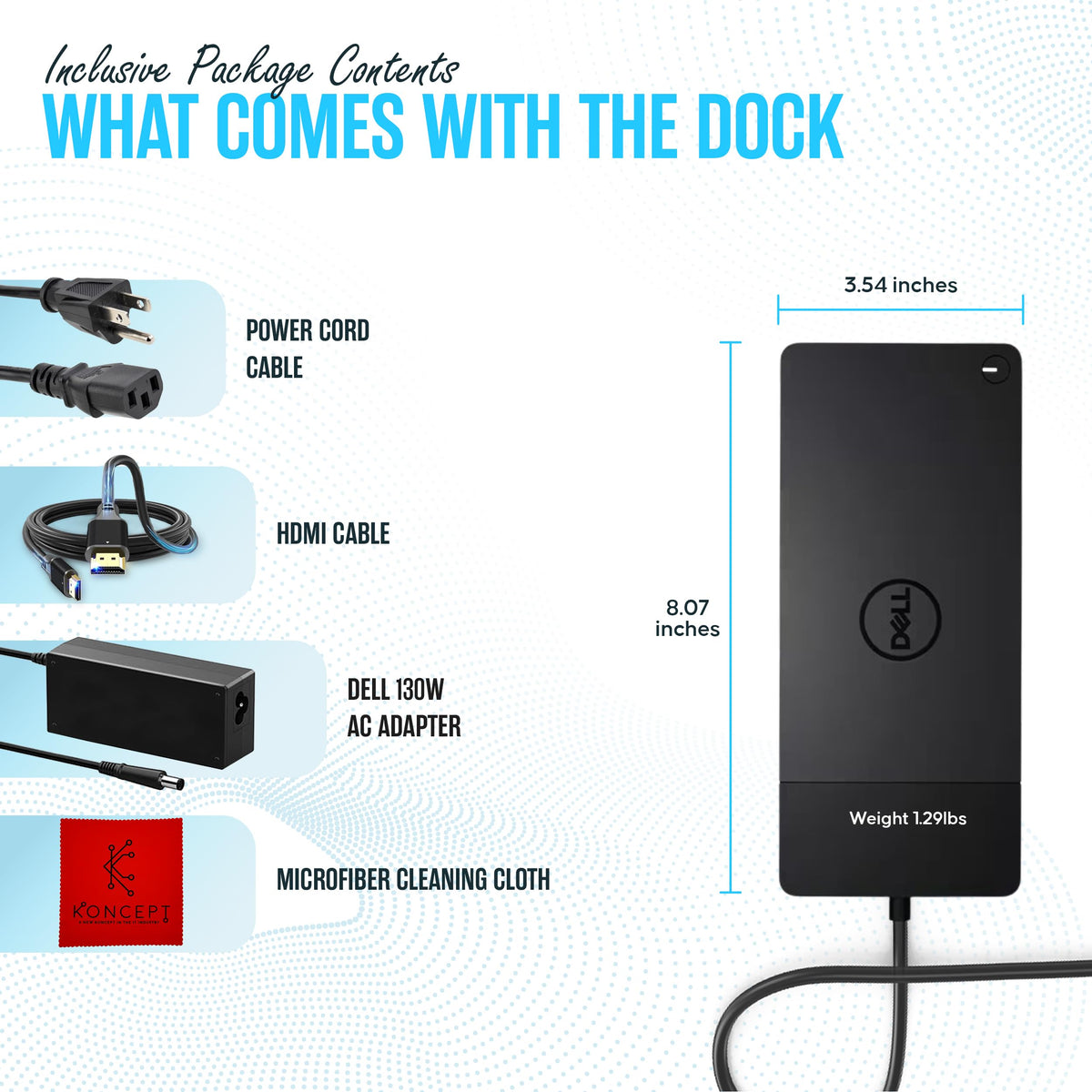 Koncept WD19 Dell dock ports closeup highlighting USB, HDMI, and Ethernet options