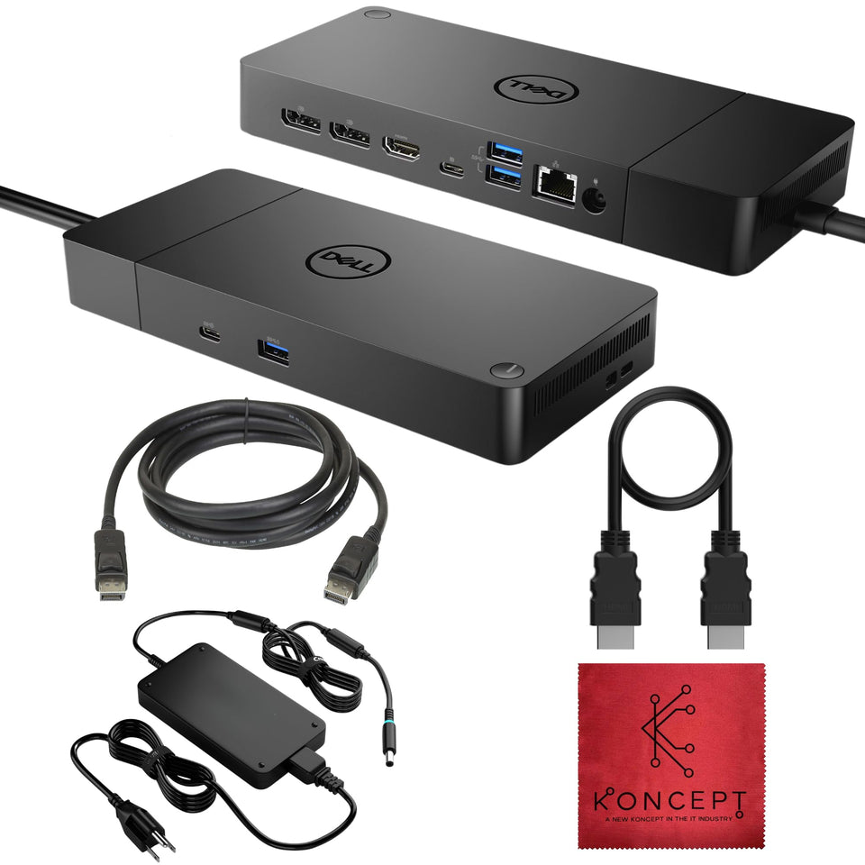 Koncept WD19DCS Dell dock front view with accessible ports for quick setup.