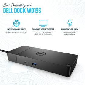 Koncept WD19S Dell Dock, HDMI and mini-DisplayPort outputs enable dual displays