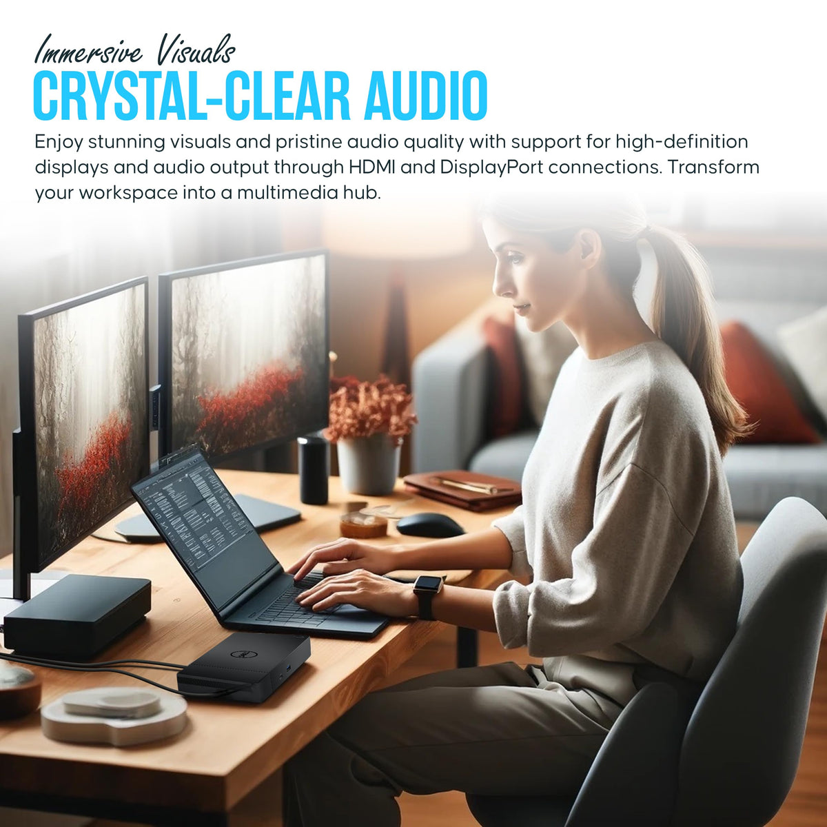 Koncept WD19S Dell Dock, workspace setup showing clean desk with docking station
