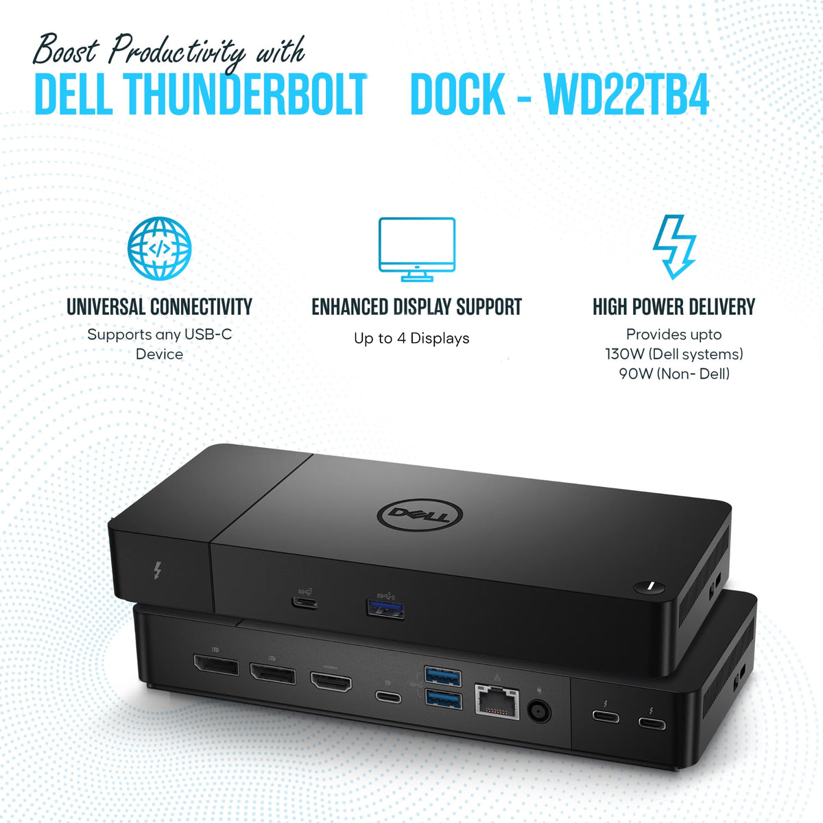 Koncept WD22TB4 dock delivering 130W power to laptop and devices