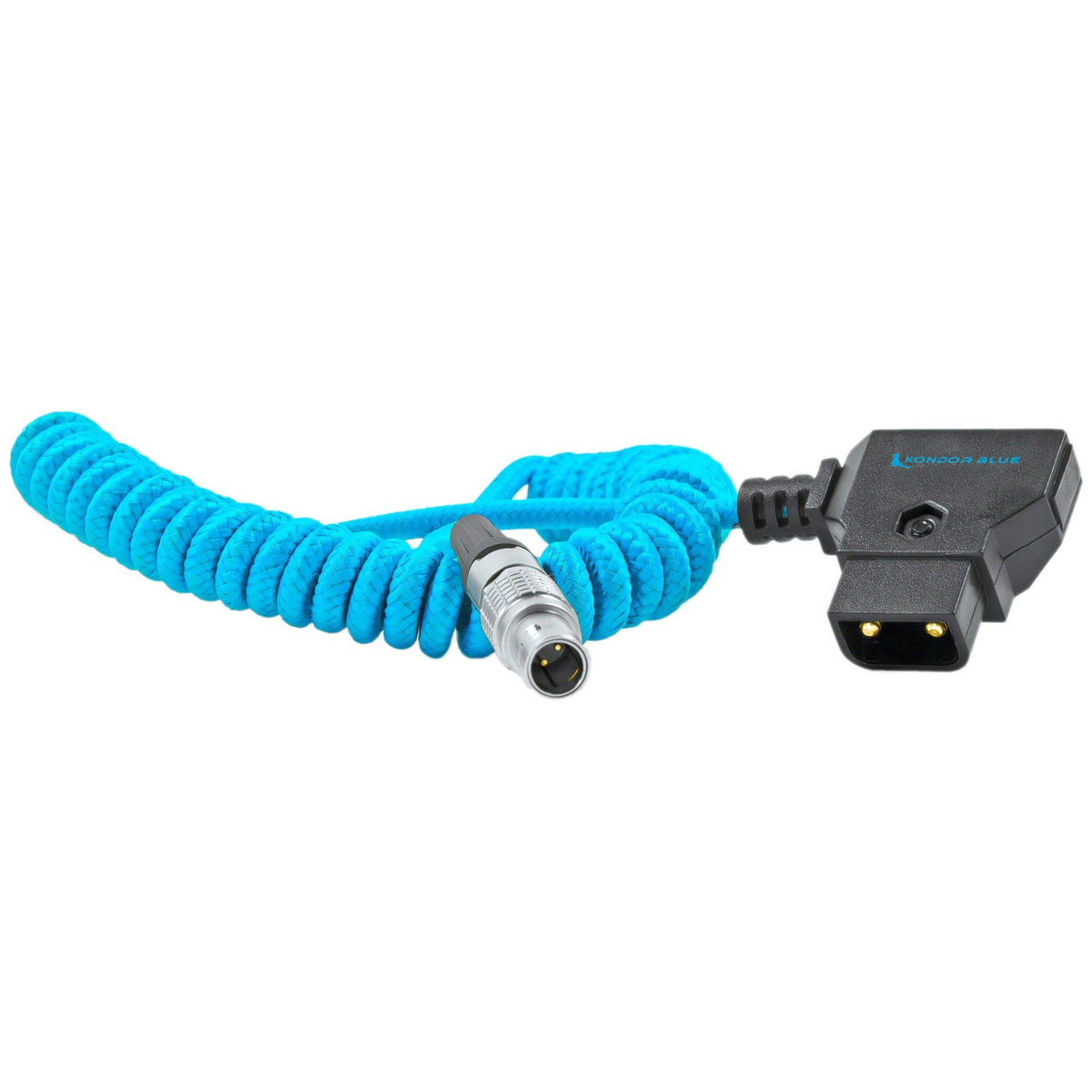 KONDOR BLUE close-up of 2-pin LEMO 0B male connector, precise fit reduces power faults