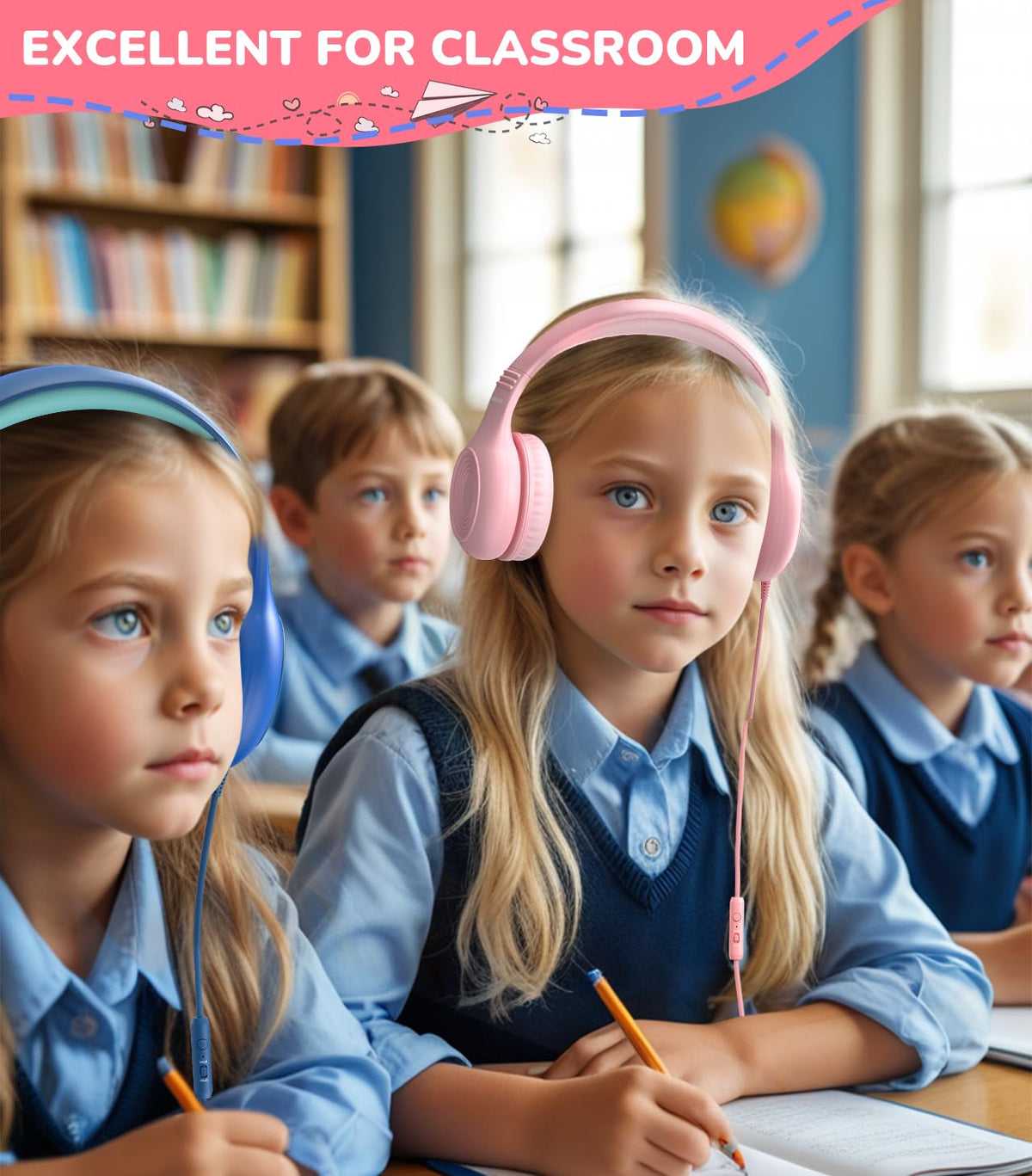 KONNAO plug-and-play USB-C kids headphones pink for easy setup