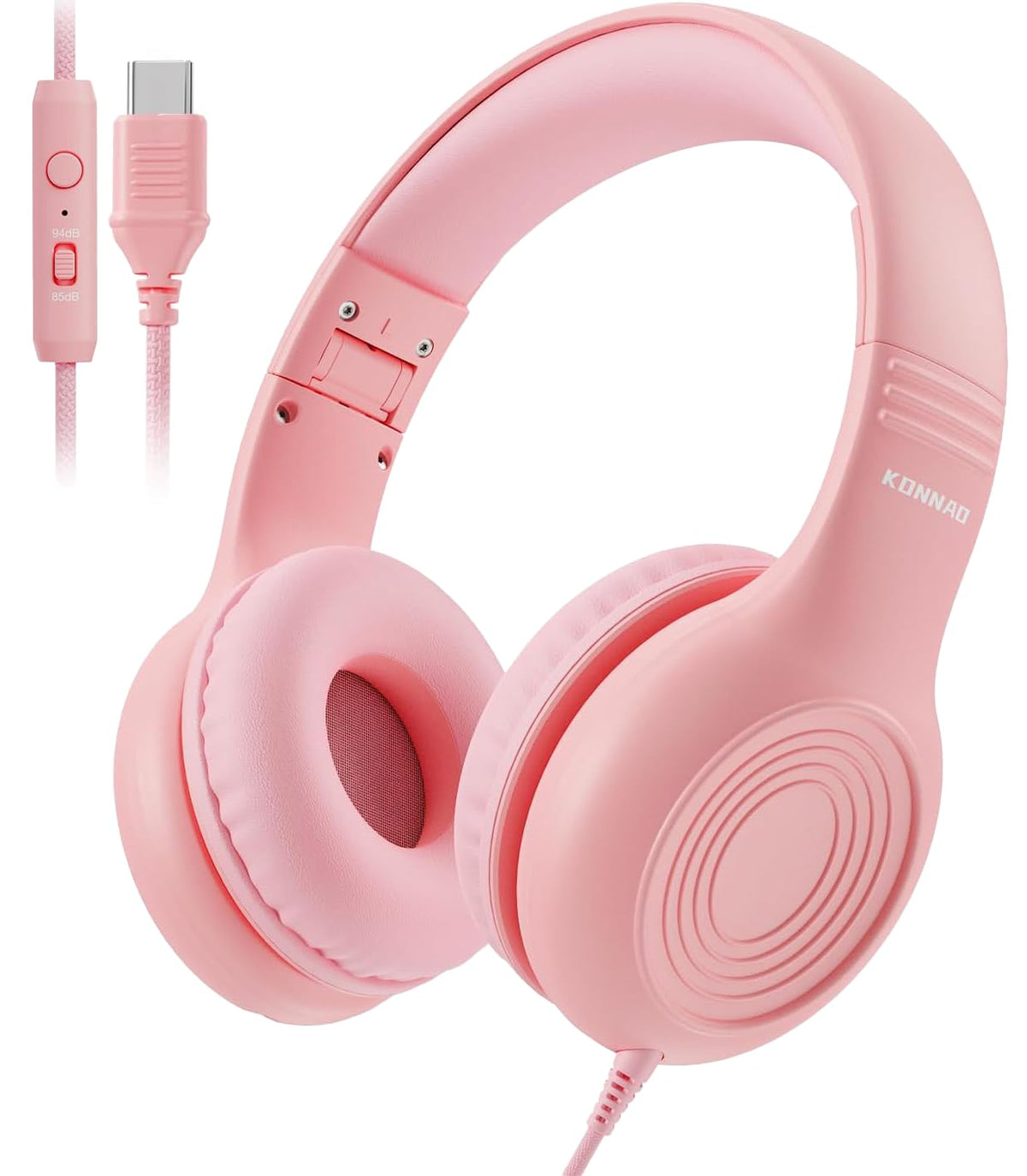 KONNAO USB-C kids headphones pink, front view for classroom use