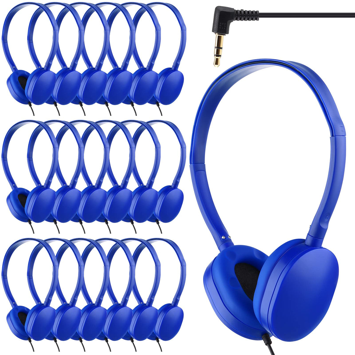 Konohan 18-pack class-set headphones, individually wrapped, ideal for classroom distribution.
