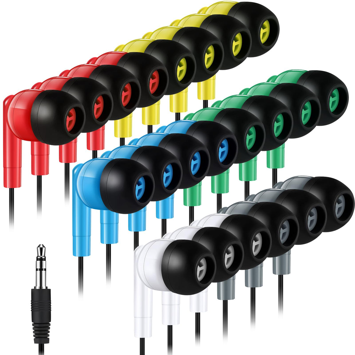 Konohan 60-pack wired earbuds bulk for classrooms, individually bagged