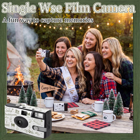 Konohan Camp Bachelorette stickers detail on the camera for festive flair and personalization