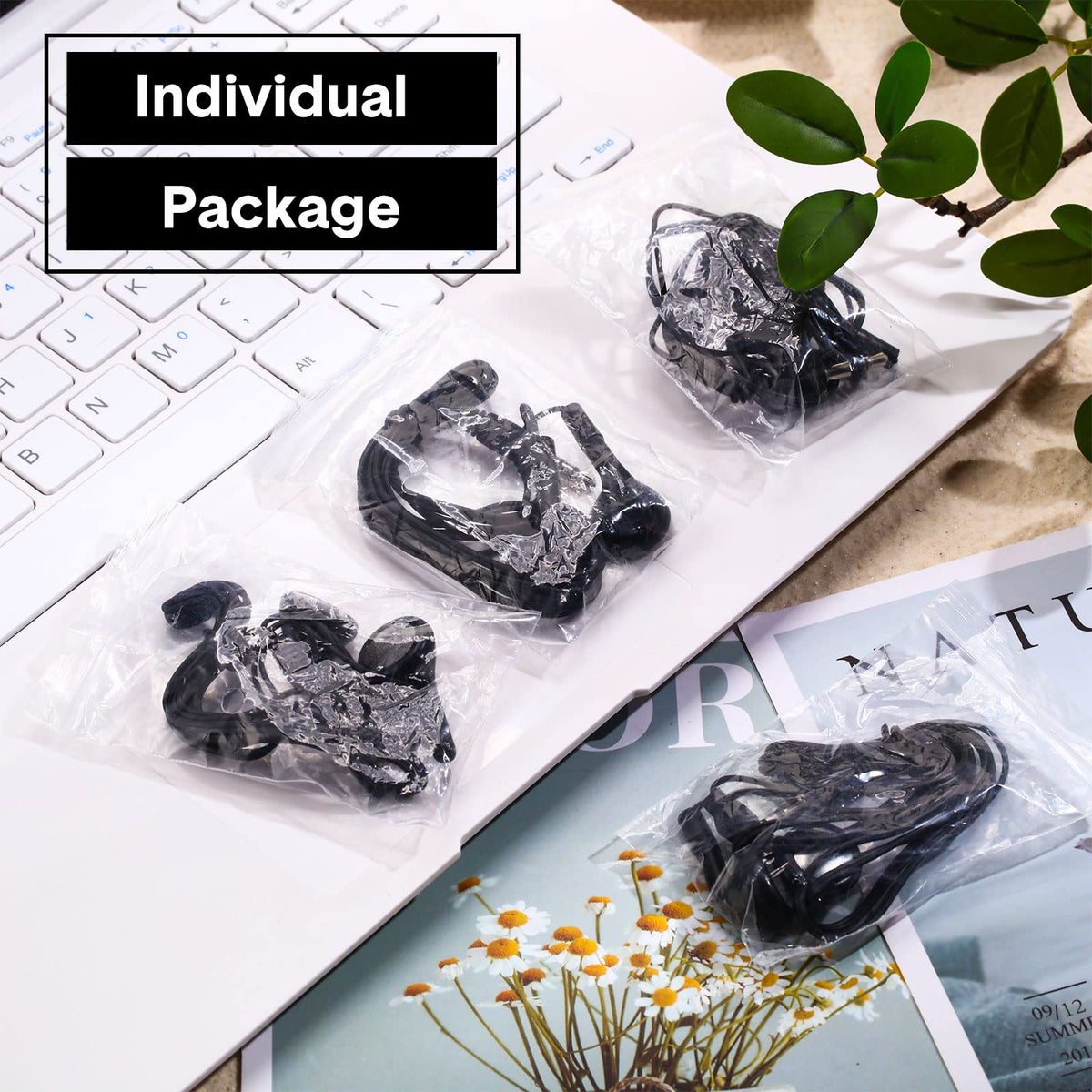 Konohan earbud packets stored in a box to illustrate bulk storage and event preparation