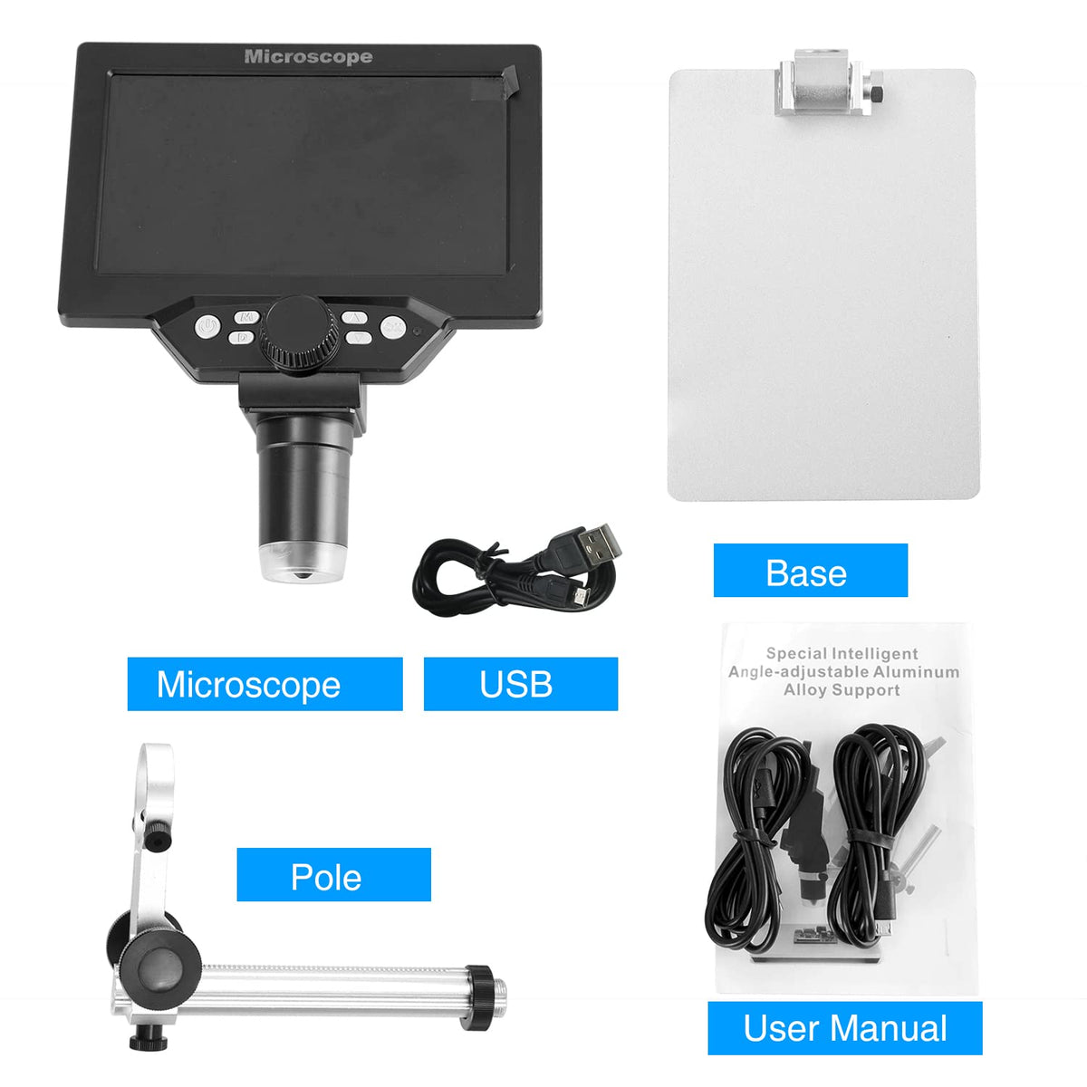 Koolertron adjustable stand positions the lens for comfortable viewing.