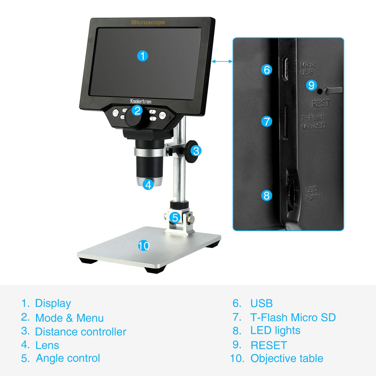 Koolertron height-angle adjustable stand for stable, focused observations