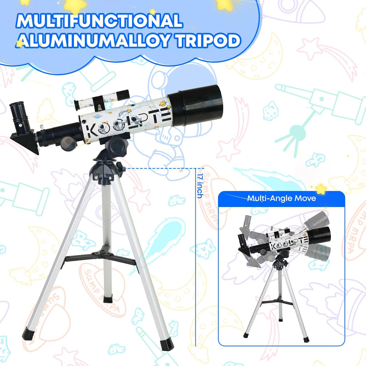 Koolpte telescope packed in included carry bag for convenient travel and protection