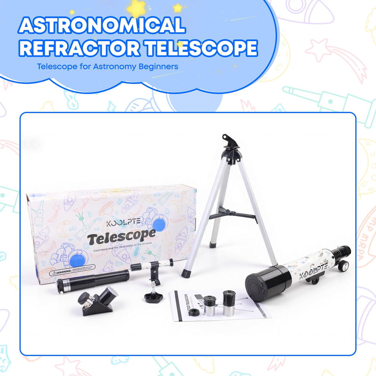 Koolpte being used under a starry sky demonstrating portable astronomy and family fun