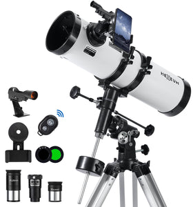 Koolpte 130EQ telescope front view with sturdy stand for easy stargazing.