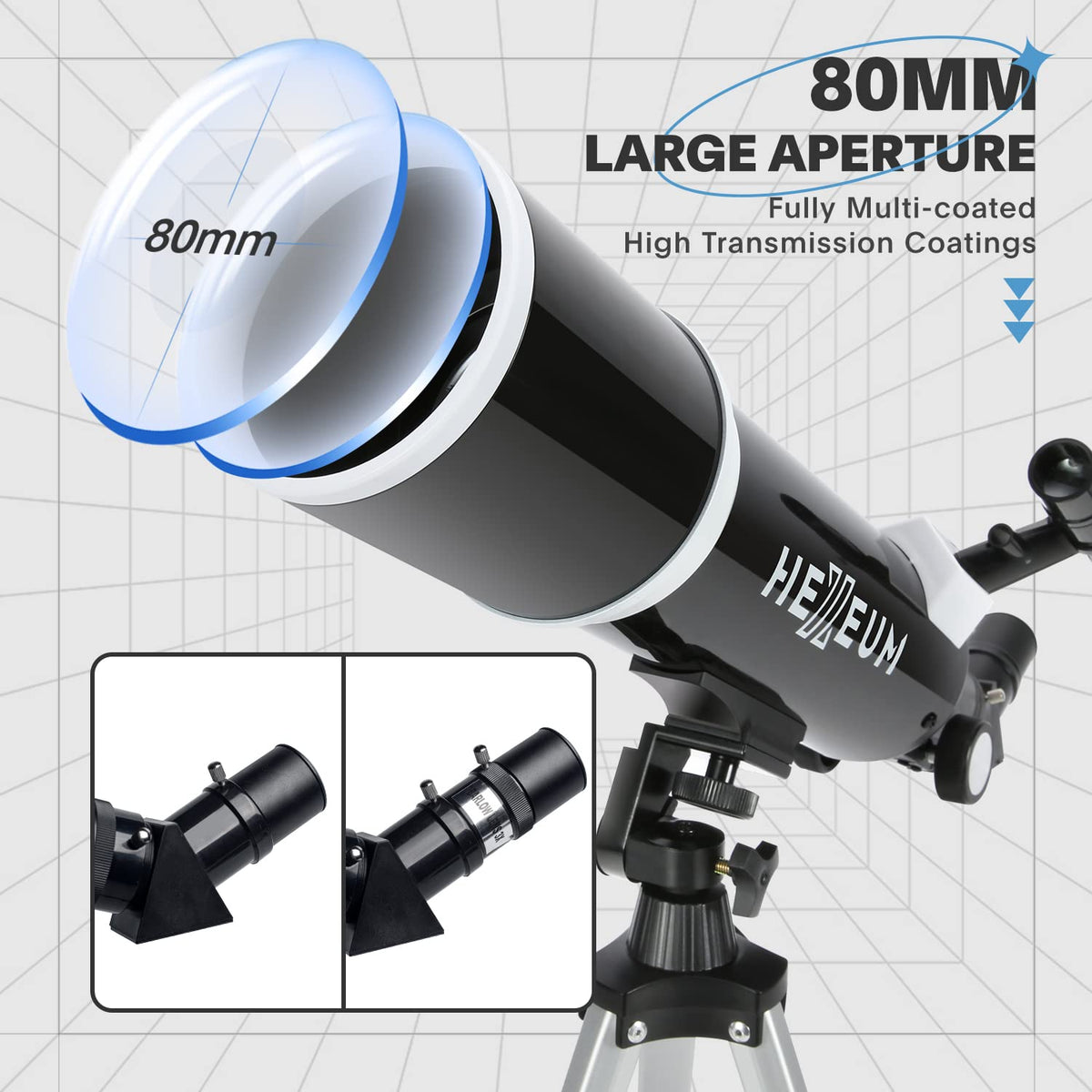 Koolpte telescope with 80mm aperture and 600mm focal length for bright views