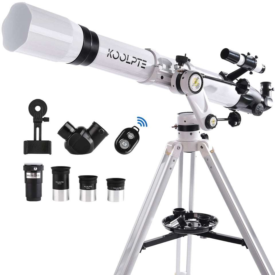 Koolpte telescope with 90mm aperture and 900mm focal length for bright planetary views.