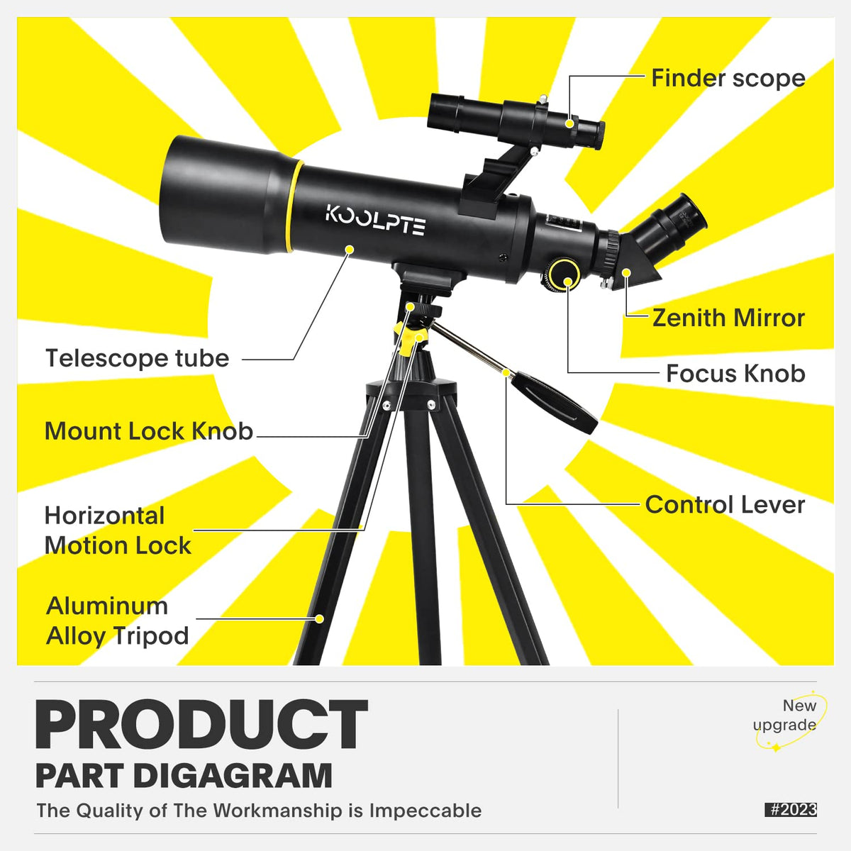 Koolpte telescope phone adapter and adjustable tripod enable easy photo and video capture.