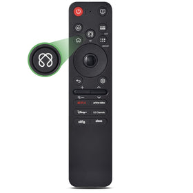 KOOMOER front view showing full remote with clear labels and compatibility benefits