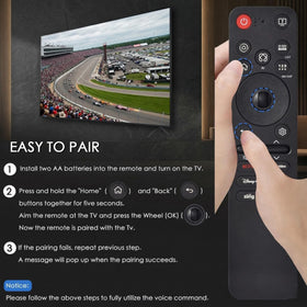 KOOMOER remote on coffee table next to TV to show simple setup and convenience benefit