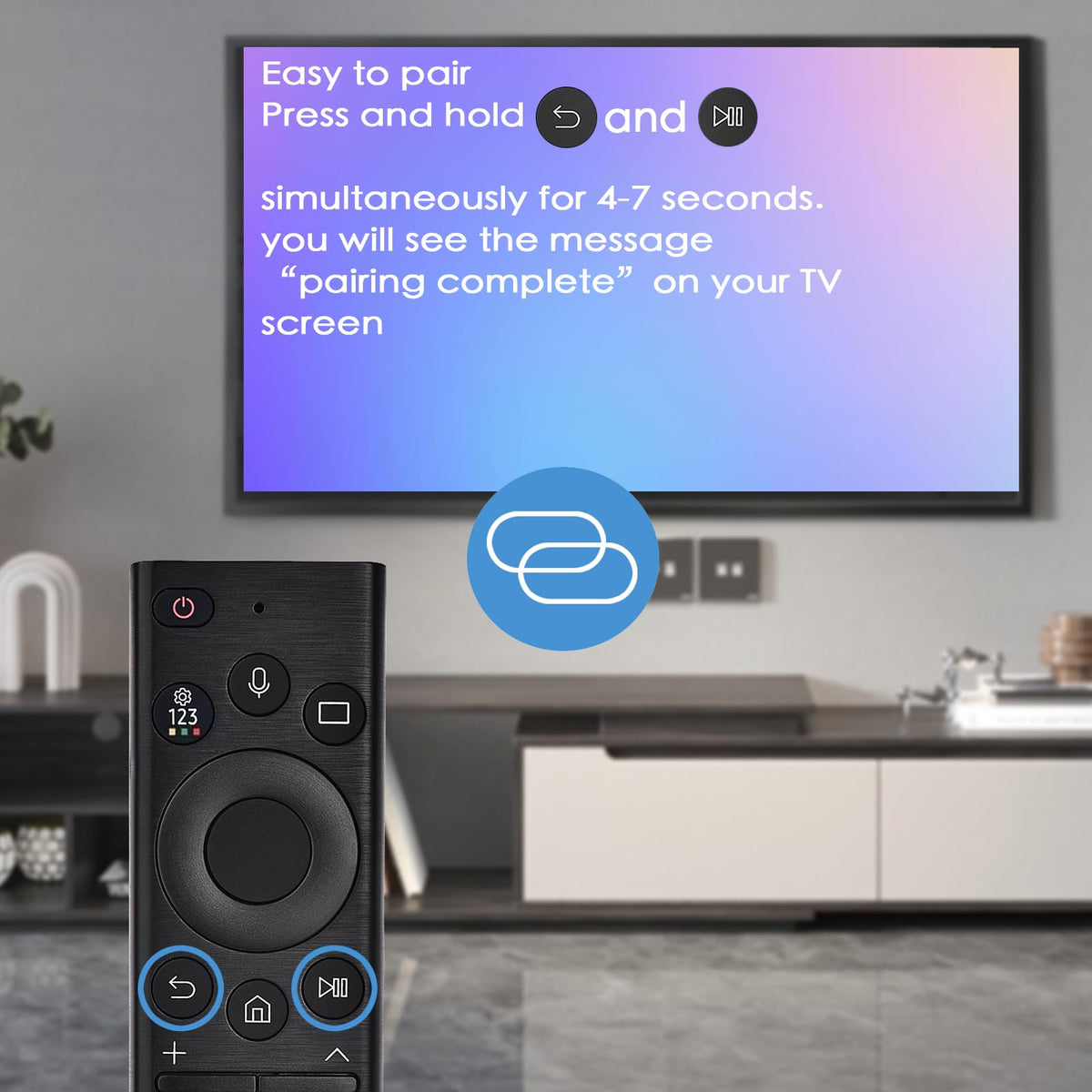 Easy pairing process shows 'Pairing complete' on screen for quick setup.