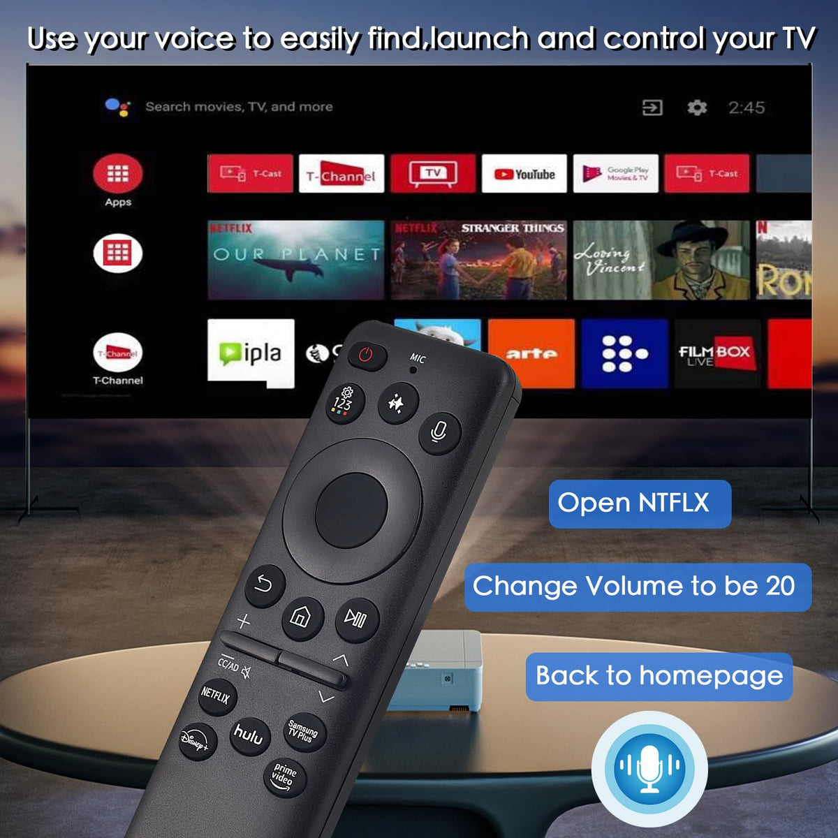 KOOMOER VG-TM2560EN long-range voice control up to 40 feet.