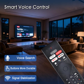KOOMOER voice remote 4 shortcuts Netflix YouTube Google Play for quick access.