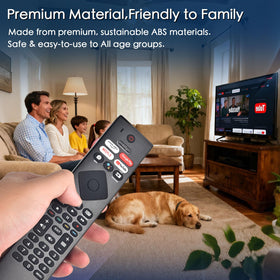 KOOMOER remote in living room setup offering convenient voice commands.