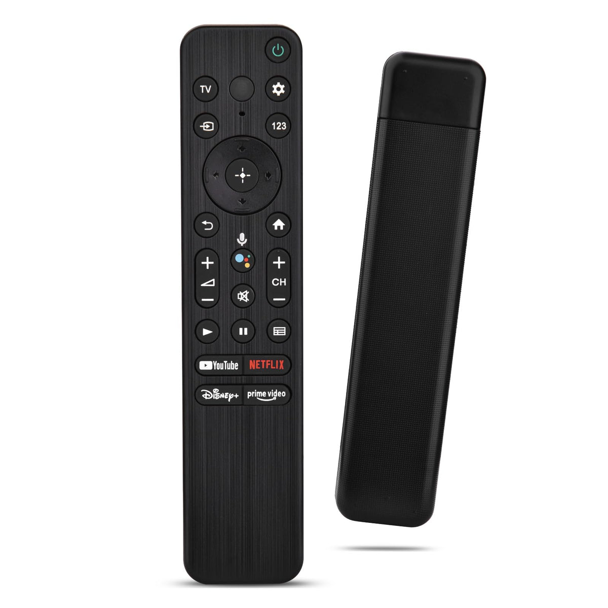 KOOMOER voice remote with mic button enabling quick TV search on Sony Bravia.