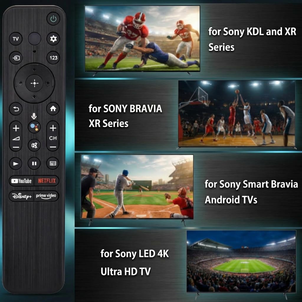 KOOMOER remote with four quick-link buttons for Netflix, YouTube, Disney Plus, and Prime Video.