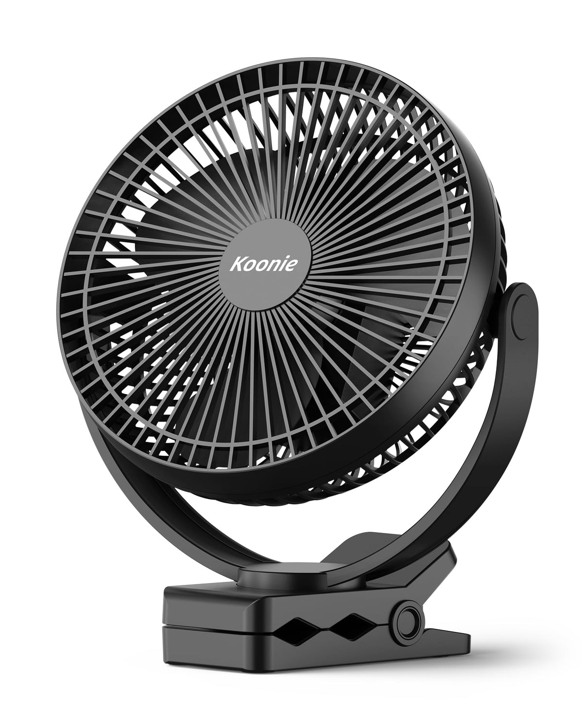 Koonie front view clip-on fan showing compact form and strong airflow benefit