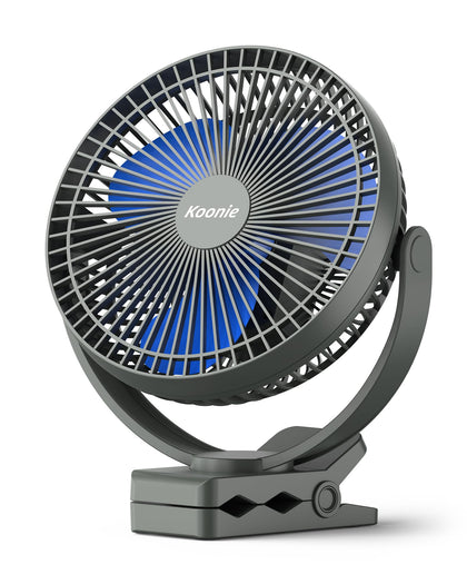 Koonie front view clip-on fan showing compact design and clamp benefit