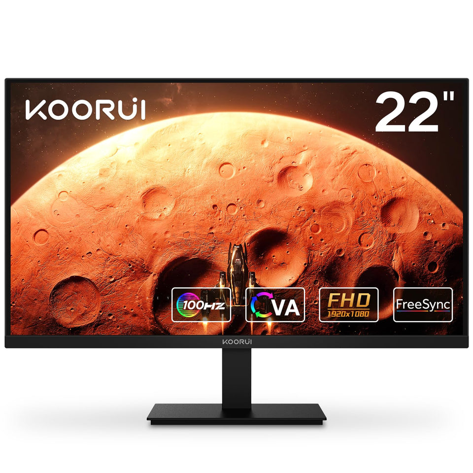KOORUI 22-inch monitor front view with crisp Full HD display ideal for daily tasks.