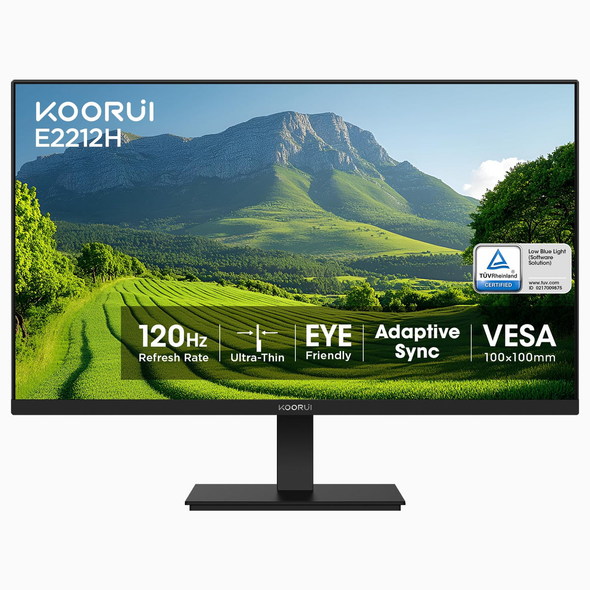 KOORUI 22-inch monitor front view for gaming and productive work.