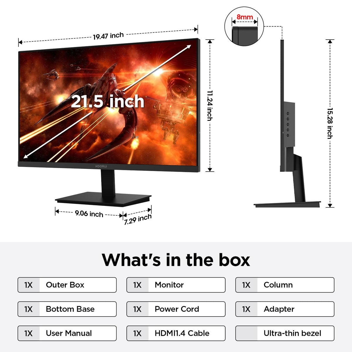 KOORUI gaming setup showcases 100Hz refresh and 4ms response for smooth gameplay.