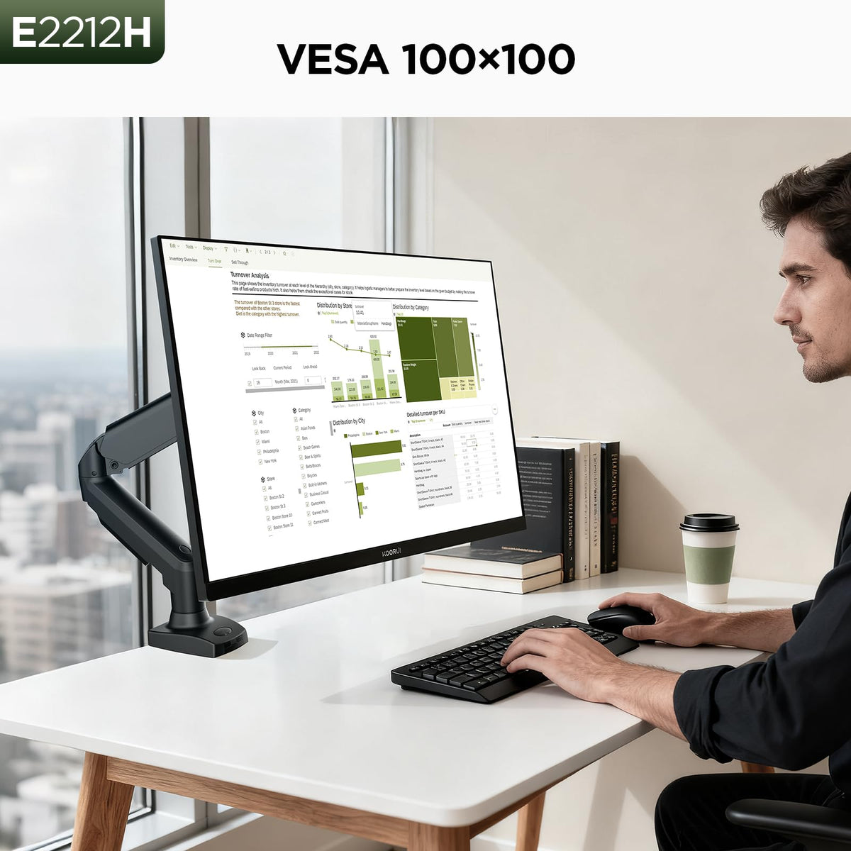 KOORUI 22-inch monitor packaged with HDMI cable and accessories.
