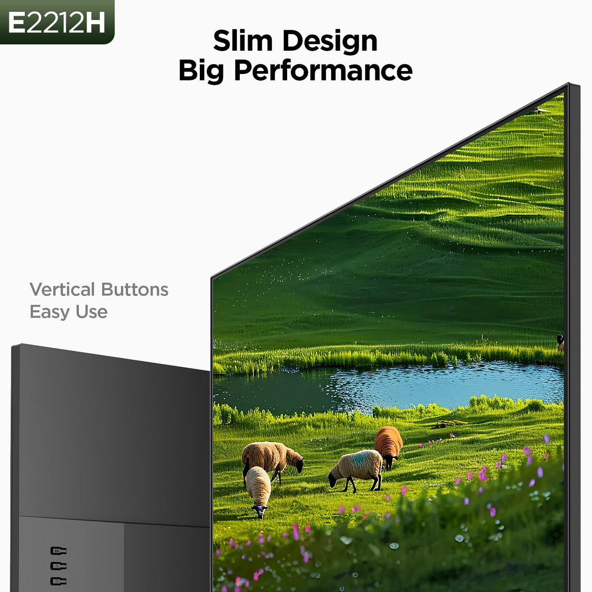 KOORUI 22-inch monitor side profile showing slim design for desks.