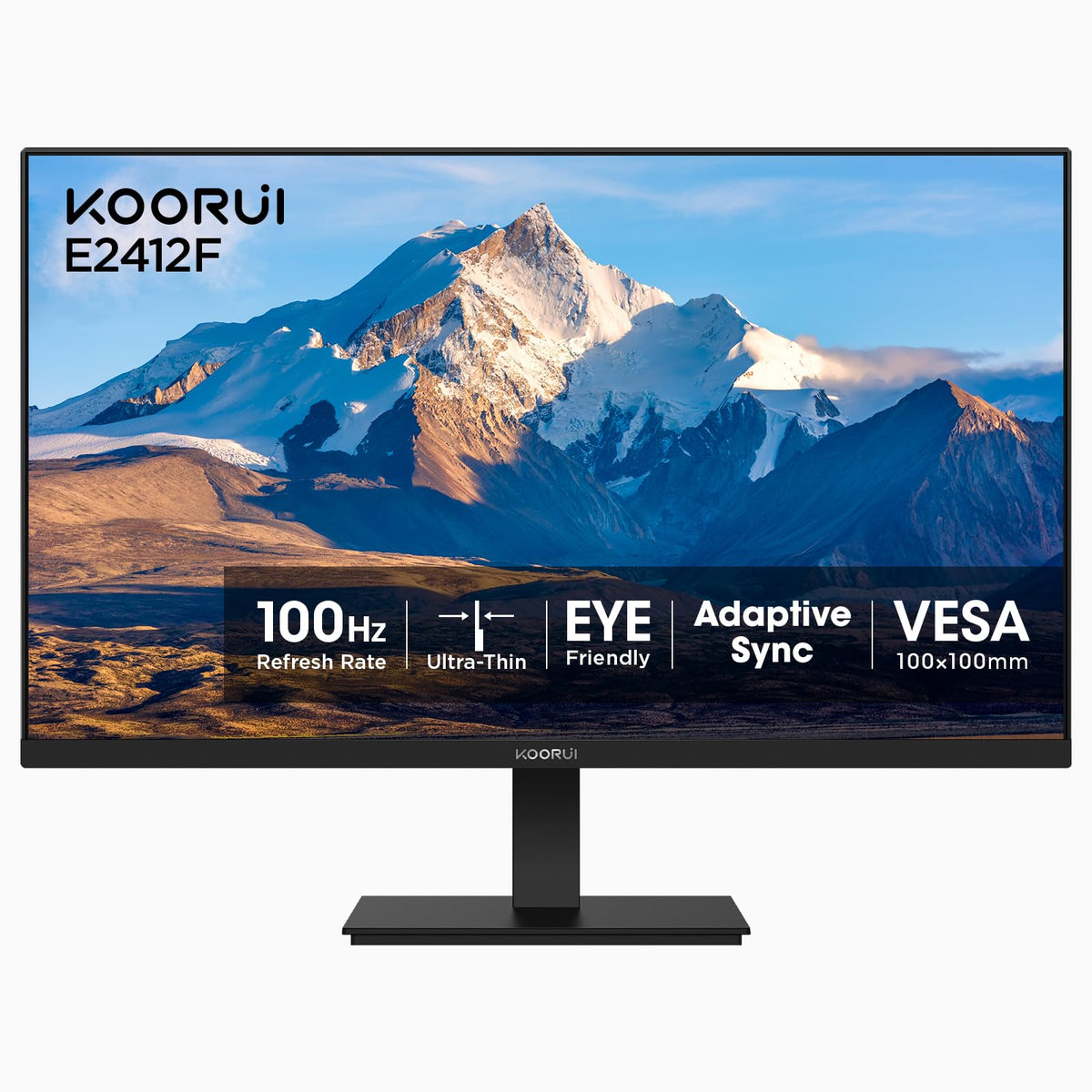 KOORUI 24-inch monitor front view shows crisp Full HD imagery for work and play