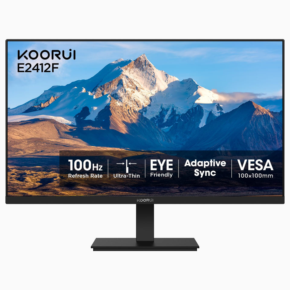 KOORUI 24-inch monitor front view shows crisp Full HD imagery for work and play