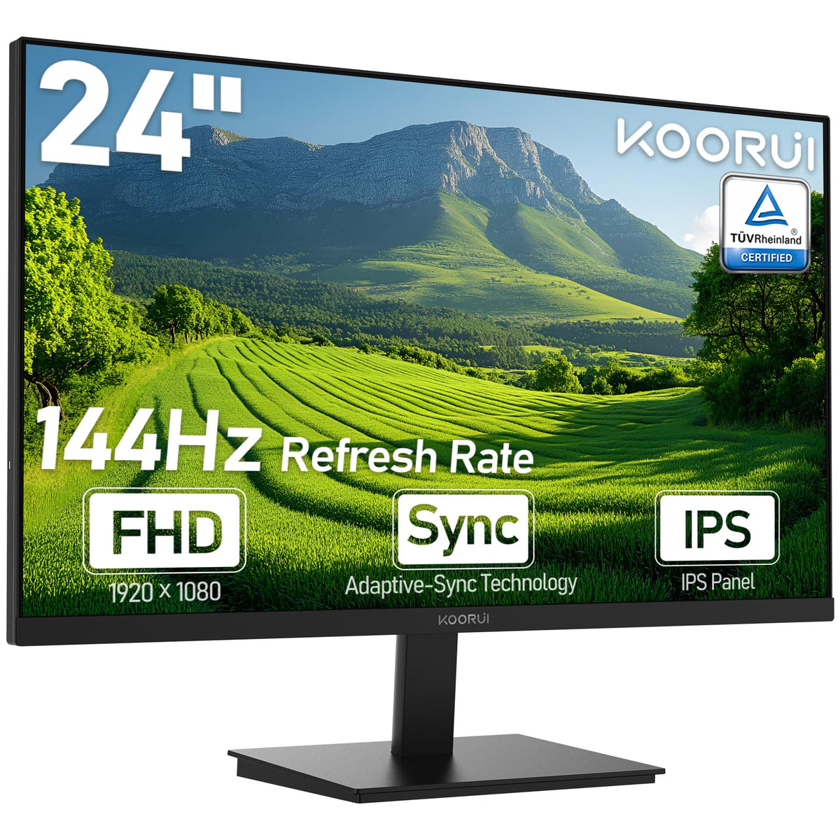 KOORUI 24-inch monitor front view with slim bezel for work and entertainment.