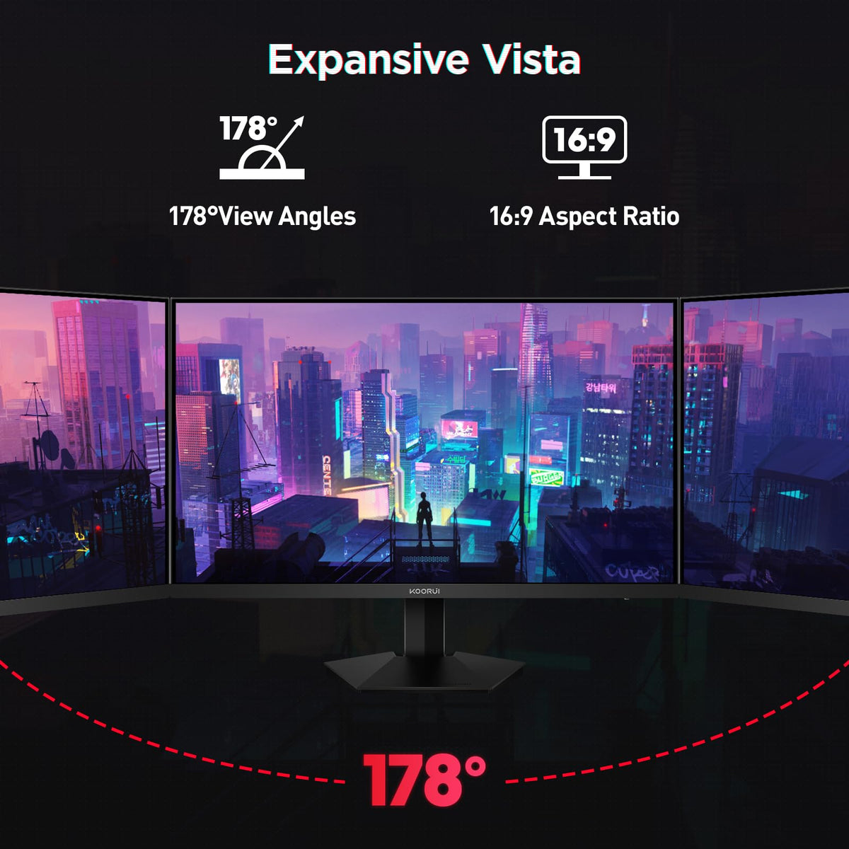 KOORUI monitor with HDMI x2 and DisplayPort for versatile connections