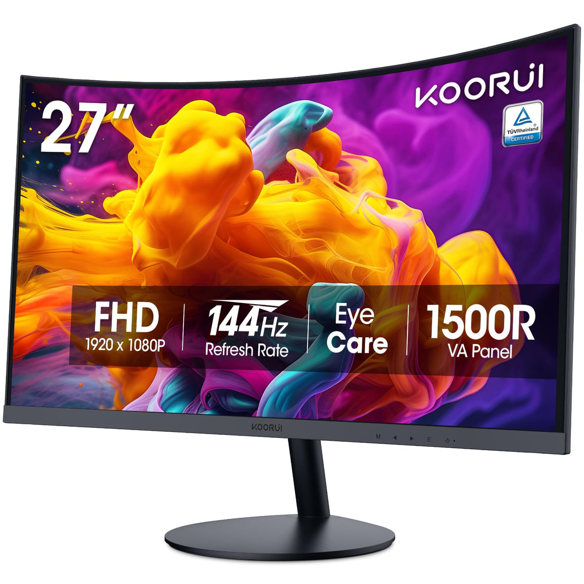 KOORUI 27-inch curved monitor immersive gaming with 144Hz refresh rate.