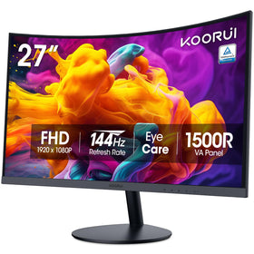 KOORUI 27-inch curved monitor immersive gaming with 144Hz refresh rate.