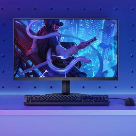 KOORUI ergonomic stand and VESA mount save desk space
