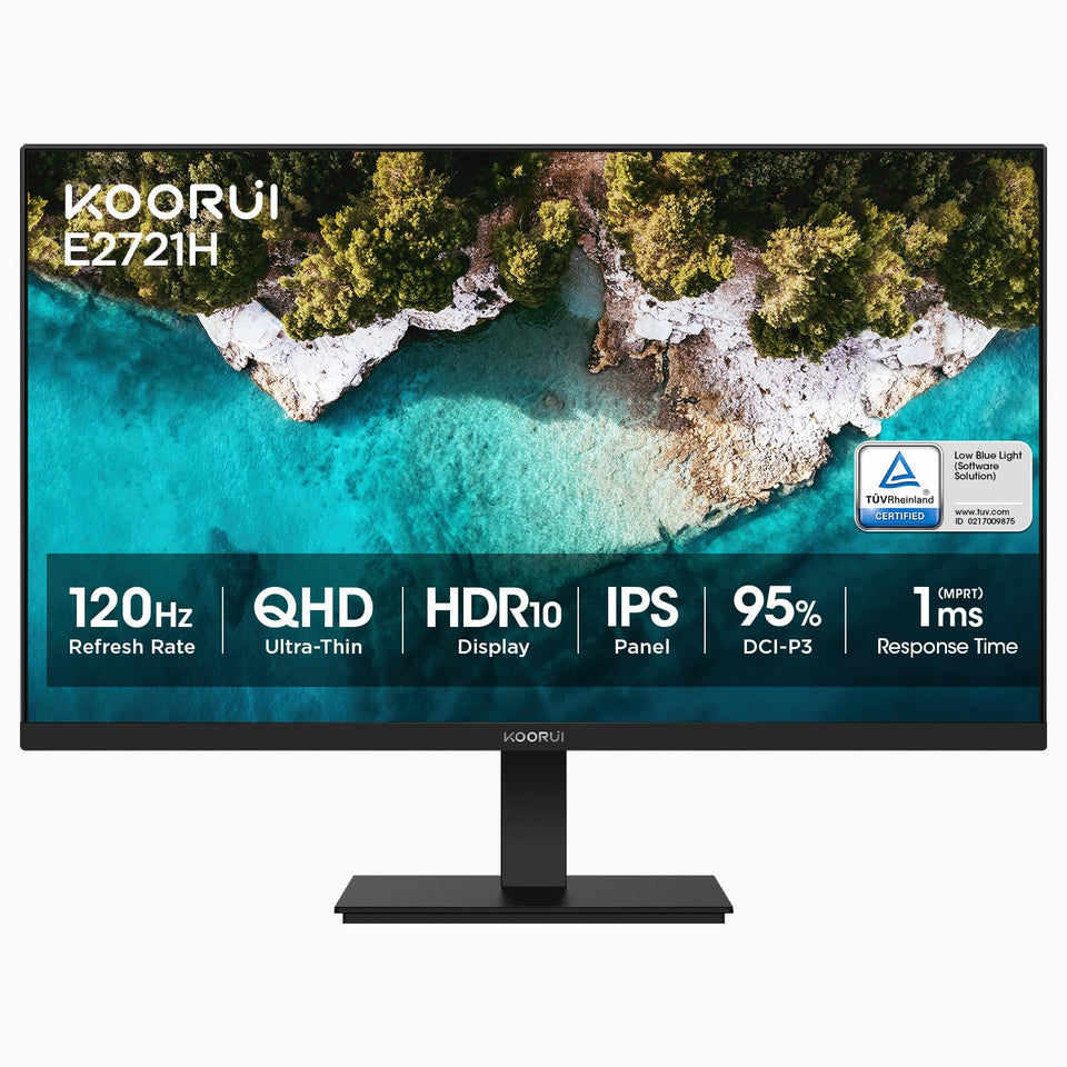 KOORUI 27-inch QHD IPS monitor front view for crisp gaming and work