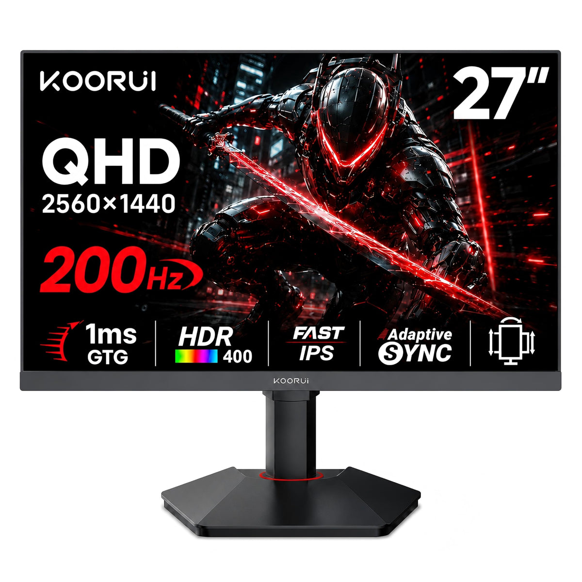 KOORUI 27-inch 2K gaming monitor with 200Hz for ultra-smooth action scenes.