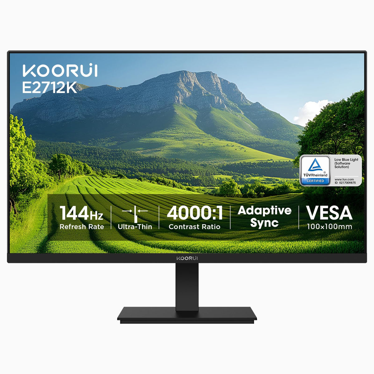 KOORUI 27-inch gaming monitor front view highlights vibrant colors for immersive gameplay