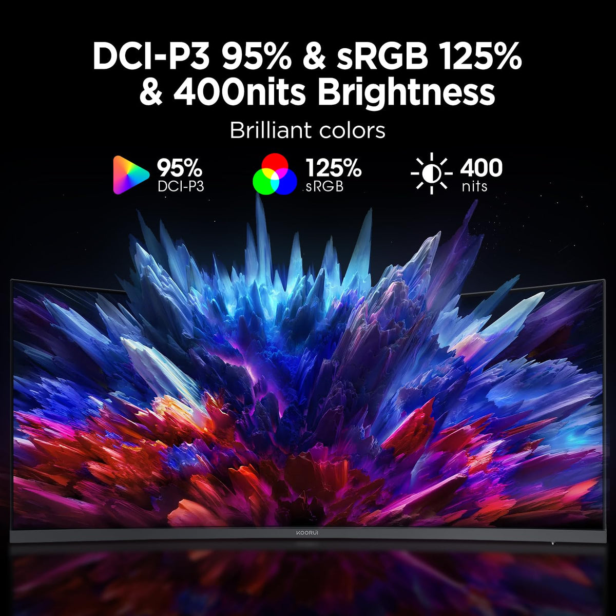 KOORUI 34E6UC 1000R curvature enhances perception and immersive viewing.