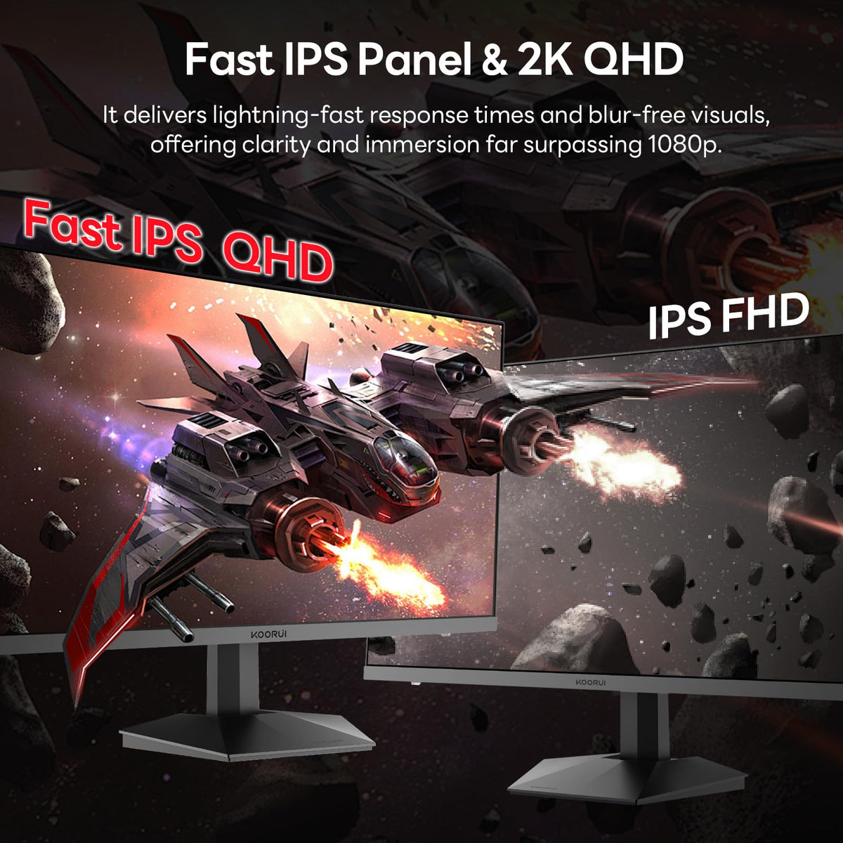 KOORUI 350-nits brightness enhances immersive scenes with vivid colors.