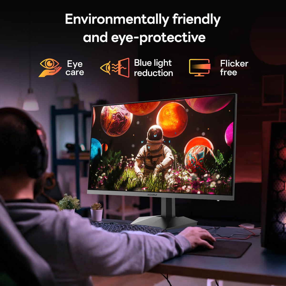 KOORUI Fast IPS panel preserves clarity and color accuracy from wide angles.
