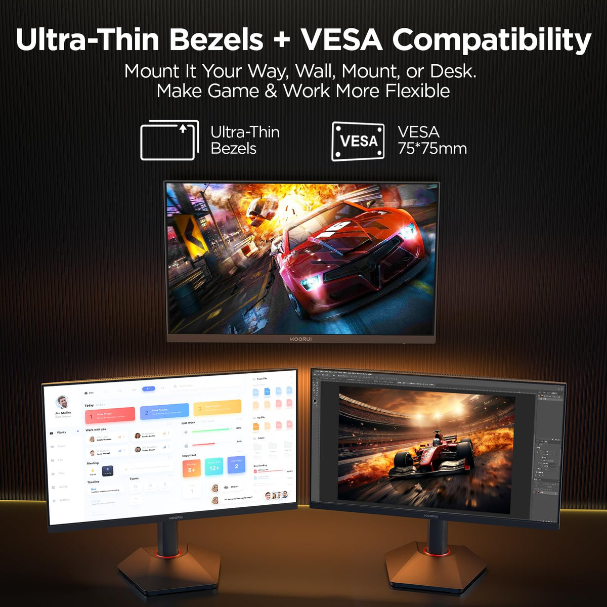 KOORUI G2511E 95% DCI-P3 color for vibrant, immersive scenes.