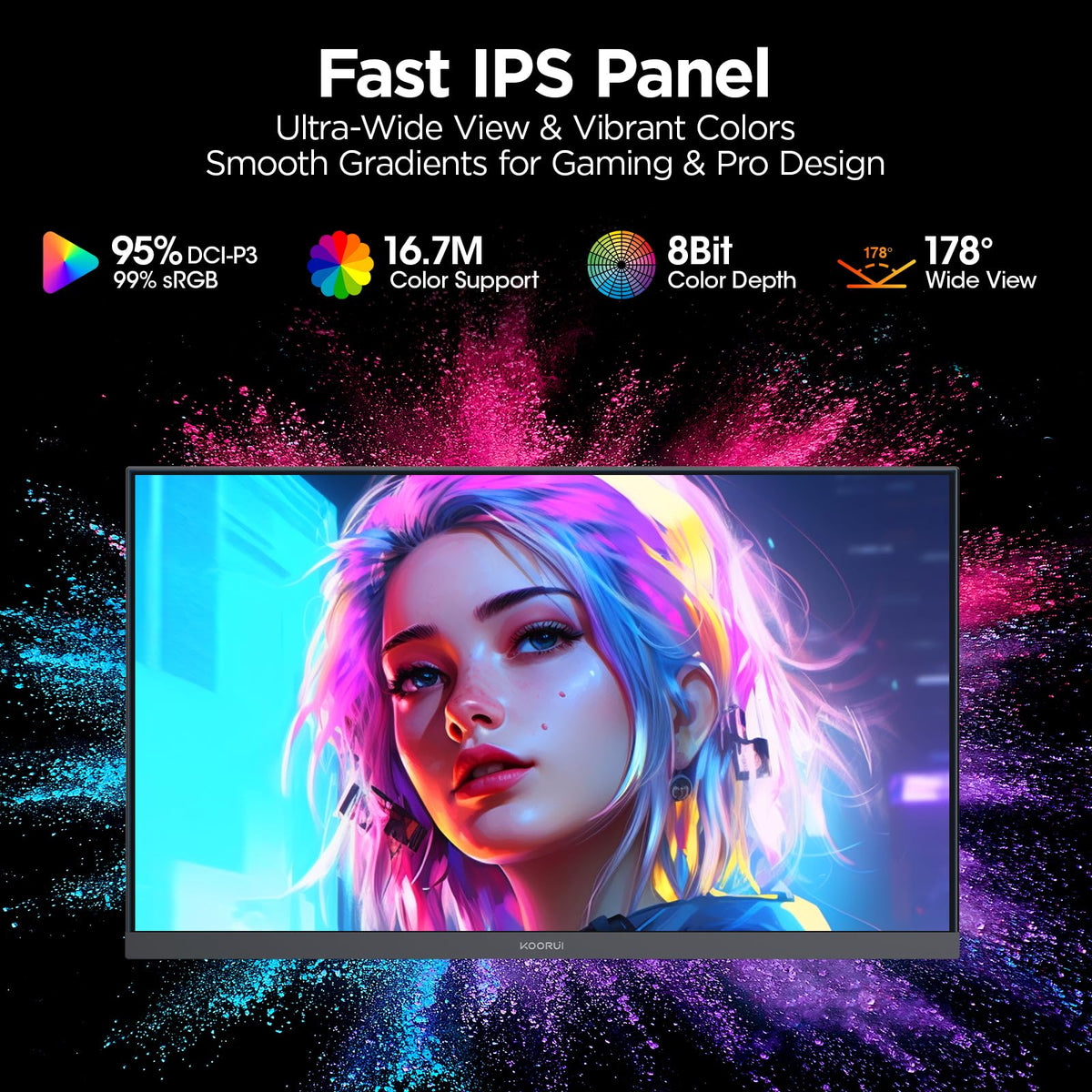KOORUI G2511E Fast IPS panel with wide viewing angles for co-op use.